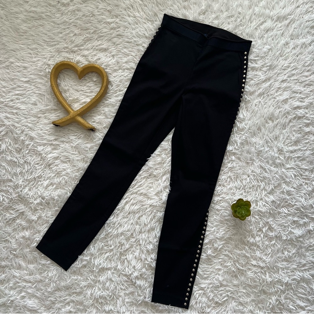 Divided Black Pants with Studded Detail